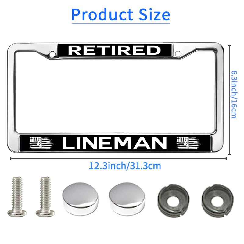 Image of Retired Lineman Pride License Plate Frame for Thanksgiving US Lineman Spirit License Plate Frame Inspirational US Army Superhero Weather-Proof