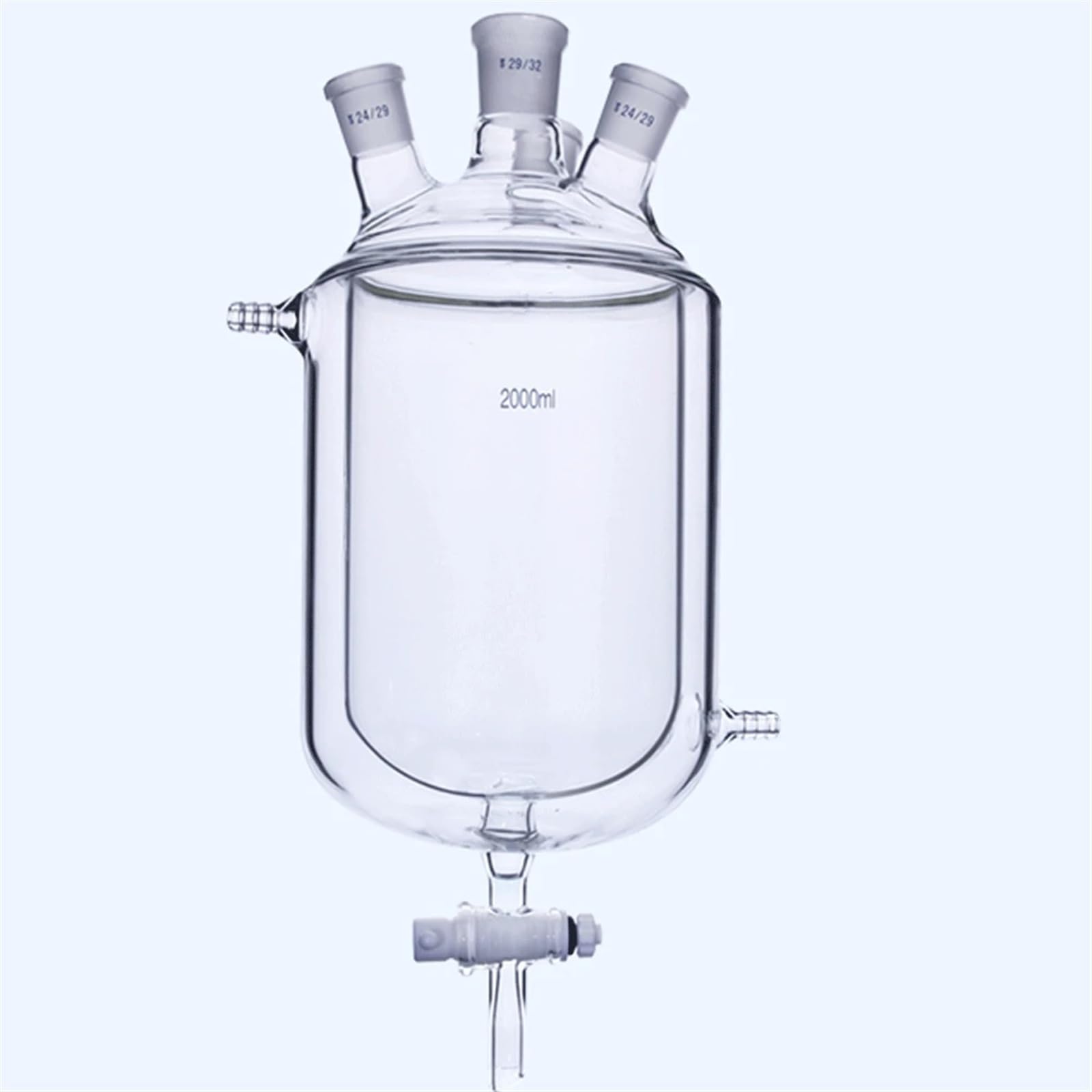matraz de fondo redondo， Botella de reacción de laboratorio de tres cuellos y doble capa con válvula de descarga de 250-2000 ml y juntas de 14-29 mm(250ml 29-24-24-24)