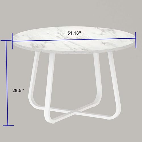 Miniatura 2 de LVB Mesa de comedor redonda de mármol sintético blanco, mesa de comedor circular para 4-6 personas, mesa de comedor con pedestal de mediados de