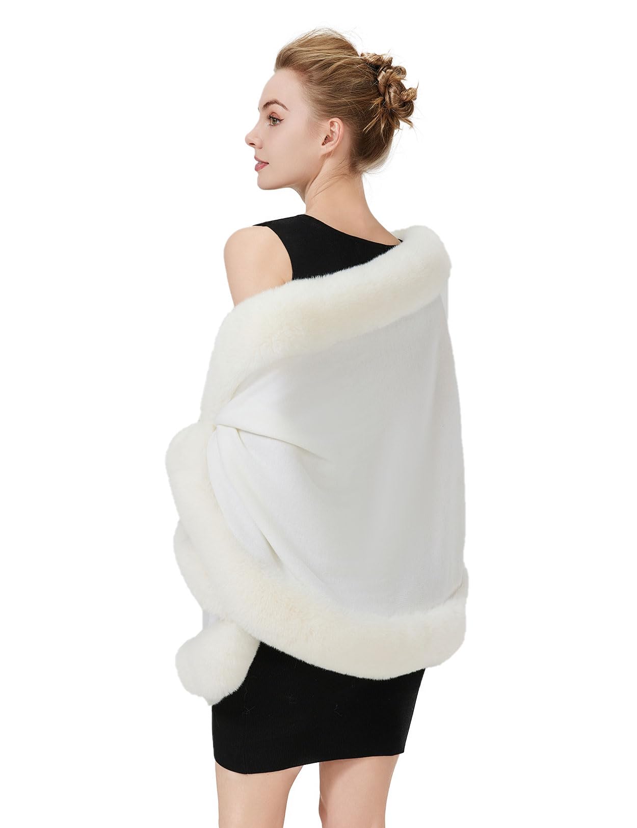 BEAUTELICATE Donna Poncho Mantella Maglia Invernale Stola Scialle in Pelliccia Sintetica Coprispalle Bolero Elegante per Sposa Matrimonio Festa