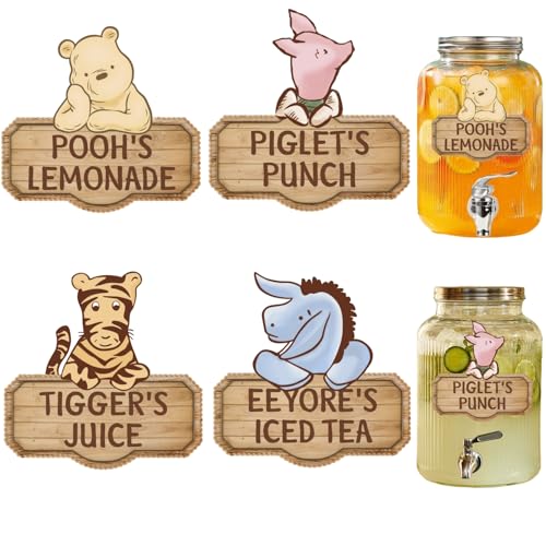 Winnie Drink Labels 8pcs Baby Shower Signs for Pooh Birthday