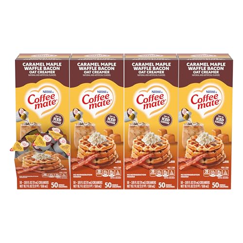 Image of Nestle Coffee mate Coffee Creamer, Caramel Maple Waffle Bacon, Liquid Creamer Singles, Non Dairy, No Refrigeration, 0.375 fl oz Tubs (Pack of 200)