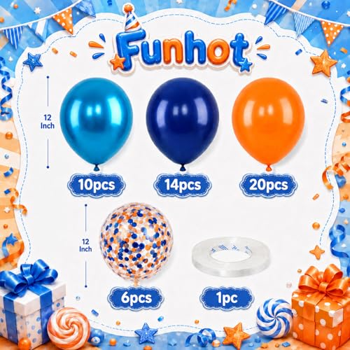 Image of Blue and Orange Party Balloons, 50Pcs 12 Inch Confetti Metallic Blue Latex | Orange and Metallic Blue Balloons for Boys Birthday Baby Shower Wedding Boys Graduation Family Party Photo Backdrop Decor