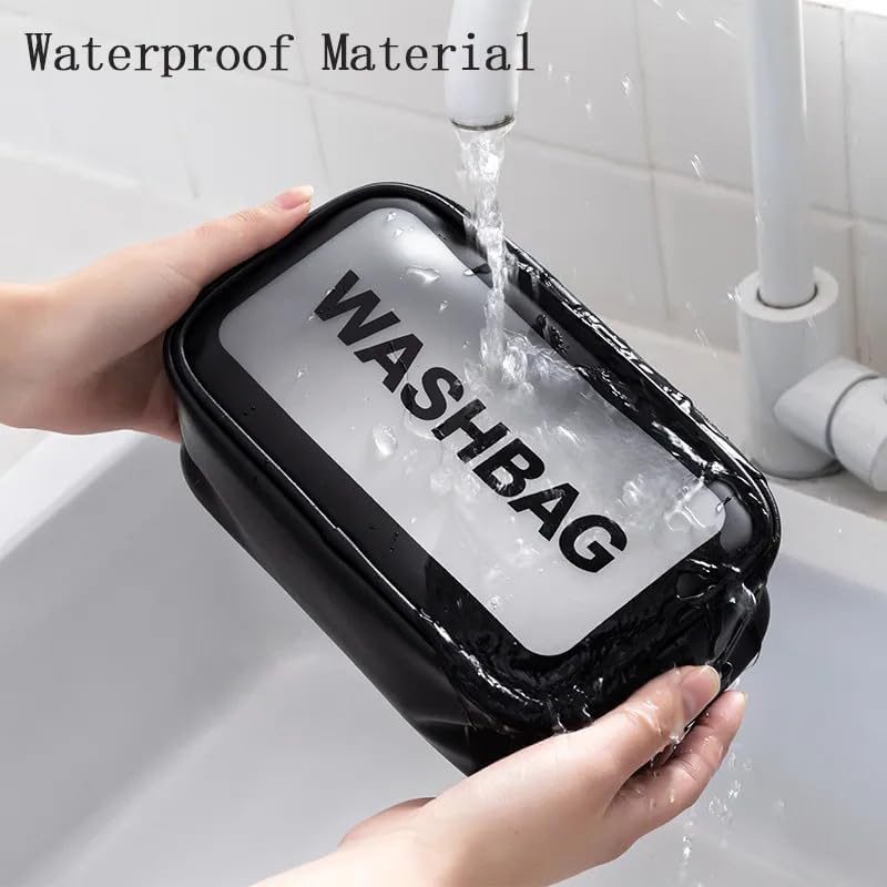Image of Gritty Wash Bag Pouch for Travel Kit Toiletry Bag Cosmetic Bag Make Up Box for Brushes,Accessories with Handle,Large Capacity Translucent Waterproof Travel Storage Mini Size Pack of 2 (Black)