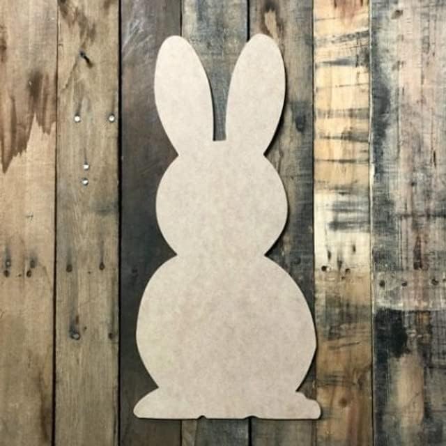 Wooden Bunny Rabbit with Long Ears for Easter Decor and Ornaments, Unfinished Spring Bunny DIY Craft