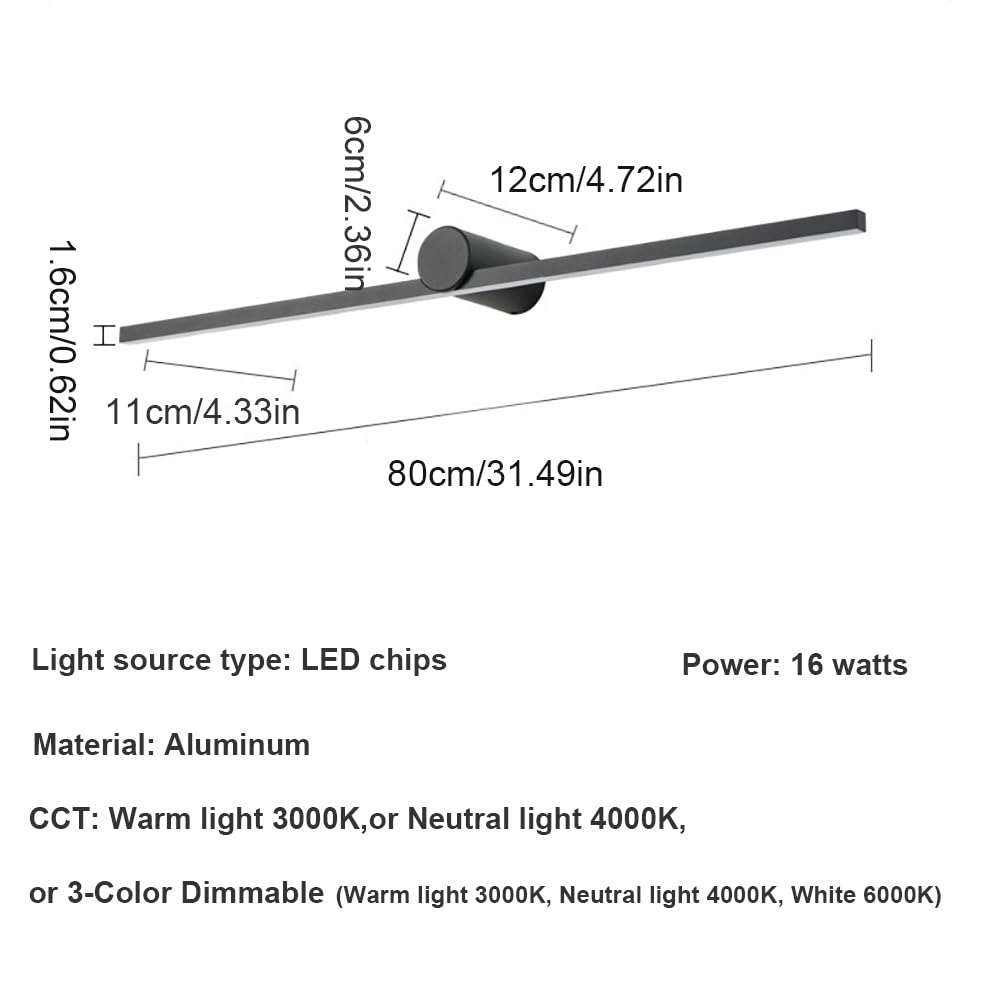 Lampada Specchio Moderna Minimalista, Applique Bagno Lineare LED Luce per Specchio in Alluminio da Parete(White(3000K),60cm/23.62in)