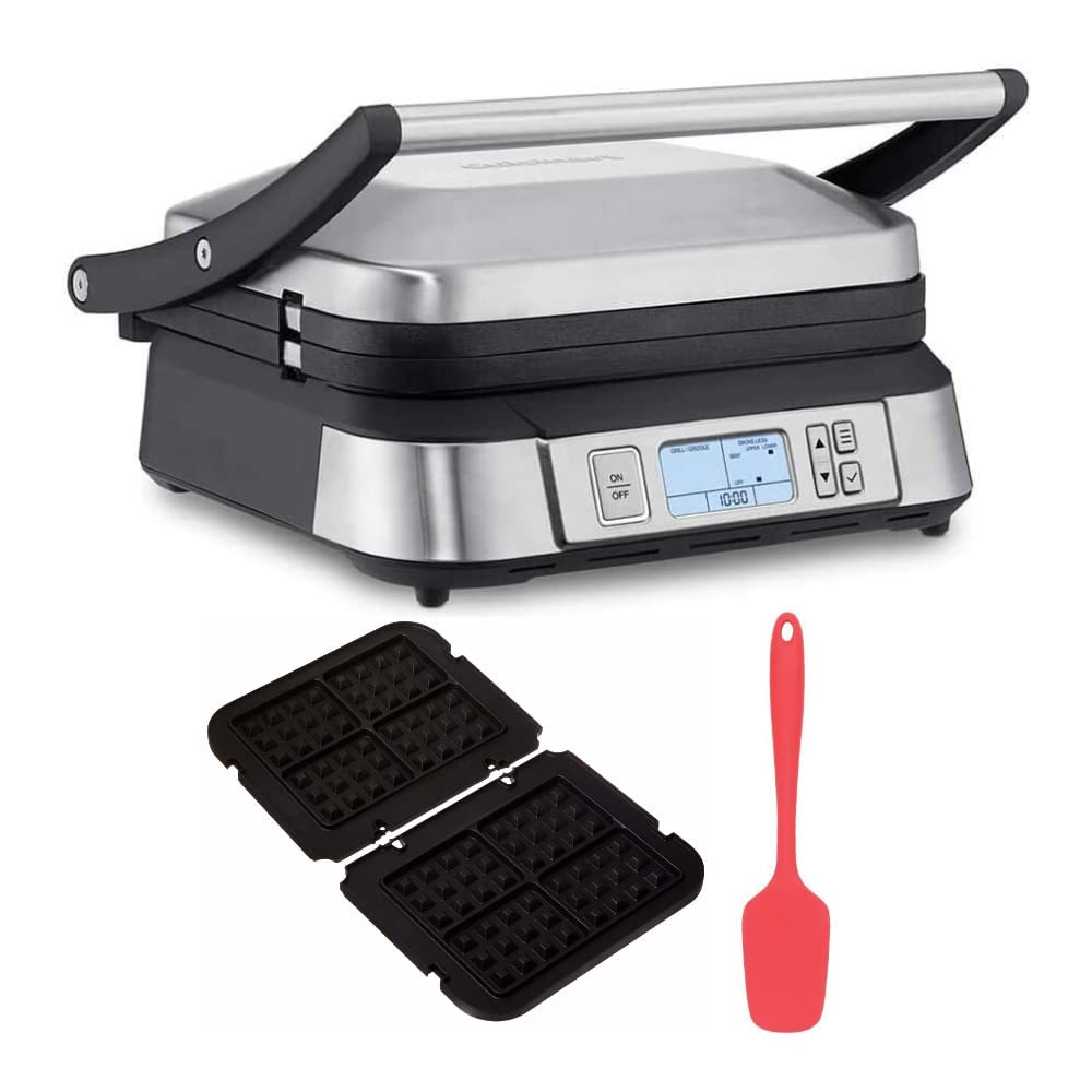 Photo 1 of ***TESTED/ TURNS ON*** Cuisinart GR-6S Stainless Steel Griddler with Smoke-less Mode and Waffle Plates Bundle with 2-Piece Silicone Spatula Set (2 Items)