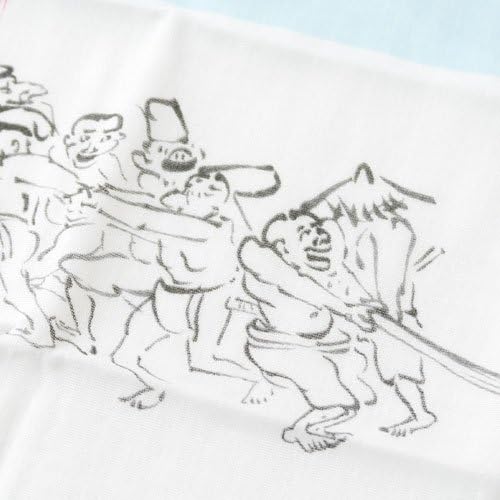 Amazon ふんわりてぬぐい鳥獣人物戯画丁巻 人物 ブルー二重ガーゼ手ぬぐいjapanese Towel Of Choju Giga ノーブランド品 ハンドタオル 通販