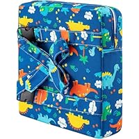 BREEZENEST Toddler Booster Seat for Dining Chair, Kids Booster Seat with Adjustable Straps, Portable Washable Cloth Cushion, Demountable Infant Seat Pad (Blue Dinosaur)