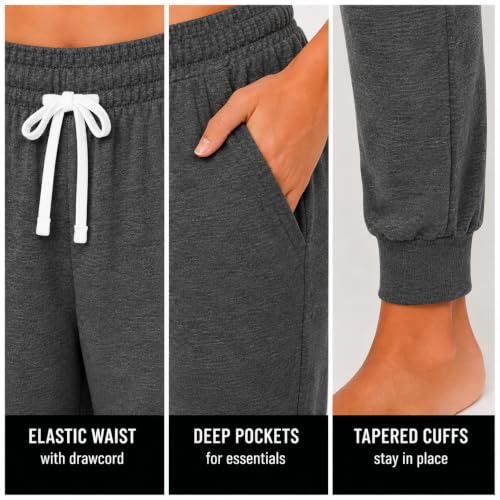 Image of Essential Elements Womens 3 Pack 100% Cotton Joggers Lounge PJ Sweatpants | Soft Breathable Everyday Knit With an Elastic Waist and Tapered Fit, Cozy for Sleep, Workouts and Casual Wear