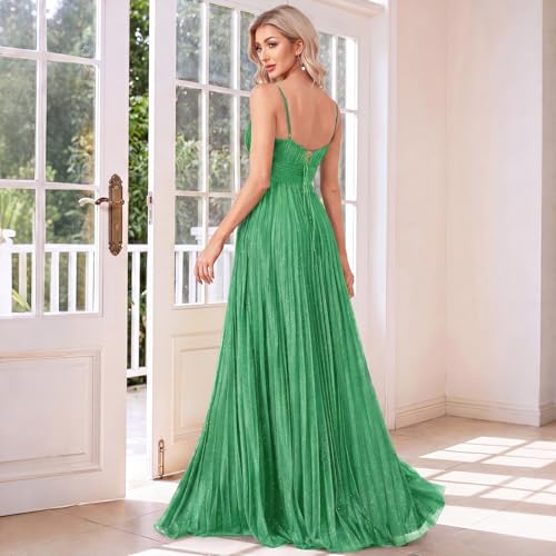 Image of Sexy Backless Maxi Formal Dress for Women with Sequin, Sleeveless Pleated Evening Gowns for Wedding and Cocktail
