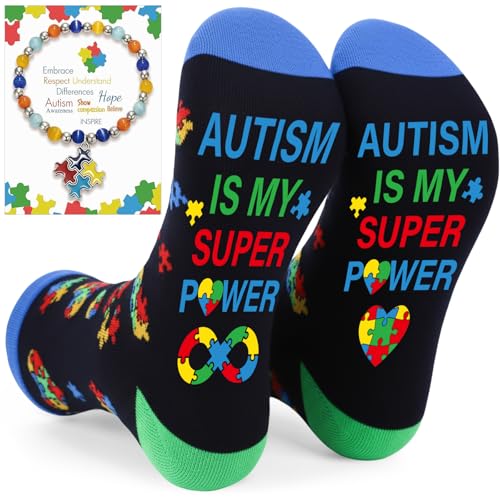 Hamdwerk Autism Awareness Socks Bracelets - 2Pcs Autism Gifts for Women Colorful Novelty Autistic Puzzle Piece Socks Bracelets Autistic Awareness Month Gifts for Mom Teachers