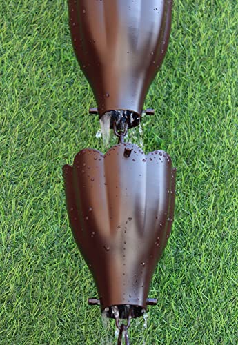 Chaîne de pluie en aluminium marron 14 coupelles au format XL - 7