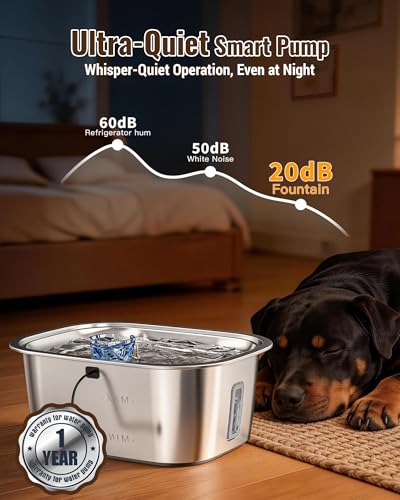 Image of PETNF 3-Gallon Stainless Steel Dog Water Fountain for Large Dogs, Dog Water Bowl Dispenser with 4 Filters, Visible Water Window, Quiet Pump & LED Low-Water Indicator
