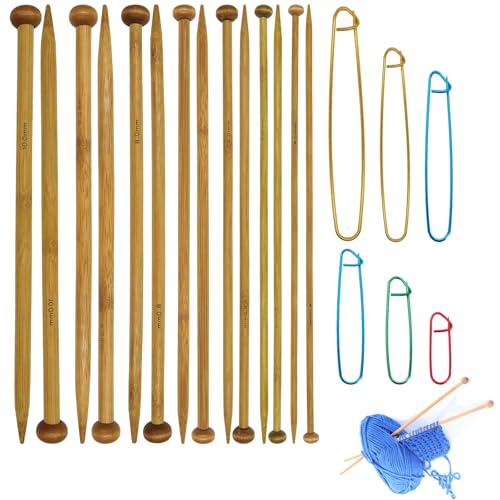 7 Pairs Bamboo Knitting Needles Set, Smooth Long...