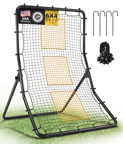 JOLORLY Heavy Duty Baseball Rebounder Net Fielding Trainer Pro Softball Pitch Back with 3 Target Zones Bounce Pitchback for Ground Line Drive Fly Ball Return Settings (6x4 ft)