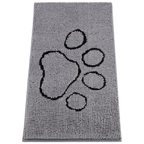 Image of Absorbent Dog Door Mat for Muddy Paws, 4' x 3' Non Slip Chenille Mat