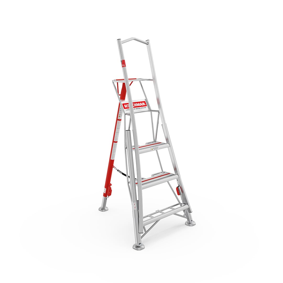 Henchman Aluminium, Silver Aluminium Fully Adjustable Pro Tripod Ladder - 3 Adjustable Legs, For Professional Gardeners, 150Kg Weight Limit, Lightweight, Durable (6Ft / 1.8M)