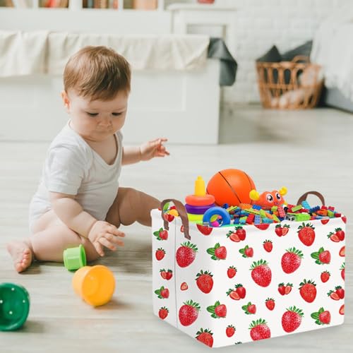 Image of Rectangular strawberry basket,Waterproof foldable storage box with handle,Gift basket,Baby Girl Baskets,Girl room decor,Books Box(Strawberry)
