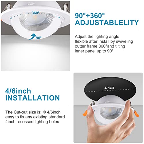 Lightdot 4 Pack-4 Inch Led Recessed Lighs Cri90 3000K/4000K/5000K Selectable Led Can Lights, Dimmable White Can-Killer Downlight, 9W 1000Lm (100W Eqv.) Canless Led Recessed Light With Acrylic Lens #TOP6