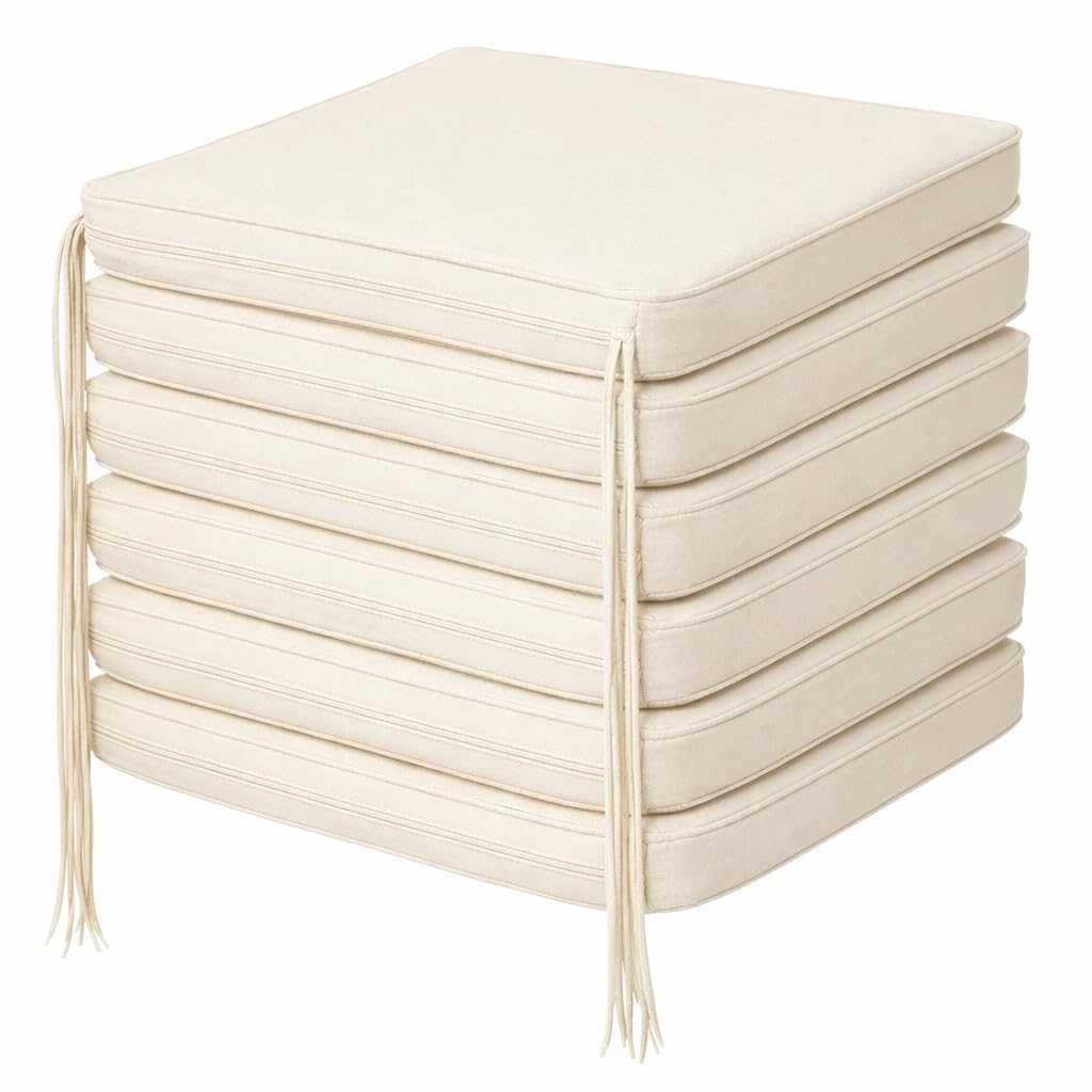 David & Amaya Comfortable Chair Cushion With Ties 40x40x5cm Indoor Outdoor, Slip Resistant Seat Pad for Dining Kitchen Living Room Garden Patio Office Chairs (Cream, Pack of 6)