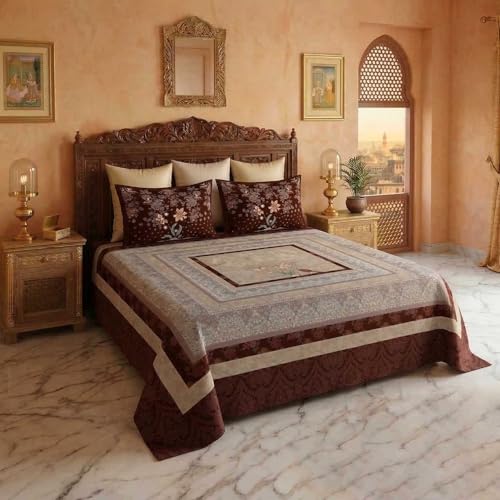 Image of BSB HOME 240 TC Cotton King Size Bedsheet, Premium Soft Double Bed Sheet, Breathable & Skin Friendly Bed Cover, Elegant Printed Bedsheet, Durable, 90 x 100 Inches (229 x 254 cm) - Deep Chestnut