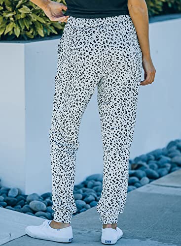 Evaless Womens Active Leopard Drawstring Joggers Pants With Pocket Lightweight Long Sweatpant Leopard White Small #TOP1