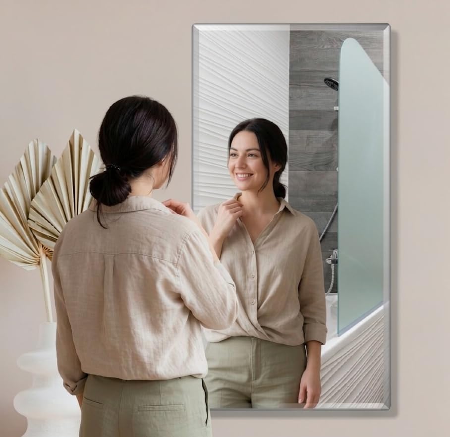 Image of Creative Arts n Frames 5mm Long Big Size 12X24 inch Beveled Smooth Edges Rectangular Wall Mount Mirror Home Decor Items (12x24 Beveled HD Mirror)