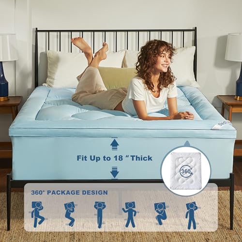 Image of BEDLORE King Mattress Topper, Thick Pillow Top Pad for Back Pain Relief, Soft Mattress Cover with Deep Pockets 6-18 inch