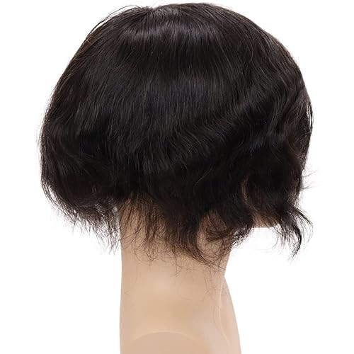 Miniatura 6 de Lishy Toupee para hombres, sistemas de reemplazo de cabello humano real europeo para hombres, postizos finos, mono, encaje central, piel más gruesa,