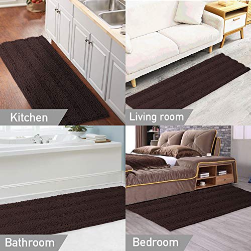 Image of Turquoize Non Slip Shaggy Chenille Microfibers Bathroom Rug Brown Bath Room