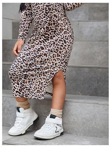 Floerns Toddler Girl's Leopard Print Long Sleeve Cheetah Midi Dress Y2k Split Side Bodycon Dresses4