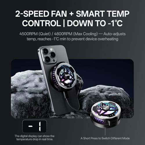 Rapoo MC05 Phone Cooler for Gaming and Streaming, Semiconductor Cooling Technology, Low-Noise, 15W Magsafe Wireless Charger, RGB Cooling Fan with Removable Grip, Compatible with iPhone Magsafe Series - image 2