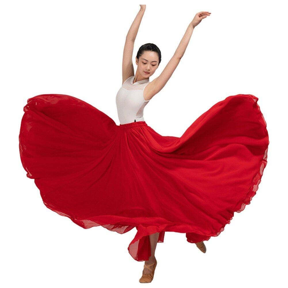 Gonna di Danza del Ventre Gonna a 720 Gradi Gonna di Flamenco Gonna Lunga a Strati Gonna Elegante in Raso per Costume Spagnolo