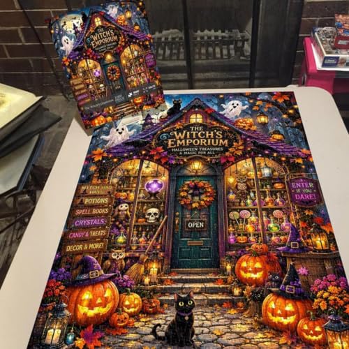 Puzzle de Halloween de 1000 piezas coleccionable con calabazas y decoración de brujas 2