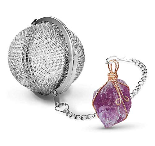 Taygate Tea Strainers for Loose Tea Fine Mesh Tea Ball Full Wire Wrap Raw Stone Pendant Natural Healing Chakra Crystals Gifts for Women Amethyst