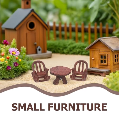 Muebles para jardín de hadas con 2 mini mecedoras y mesa de tronco 5
