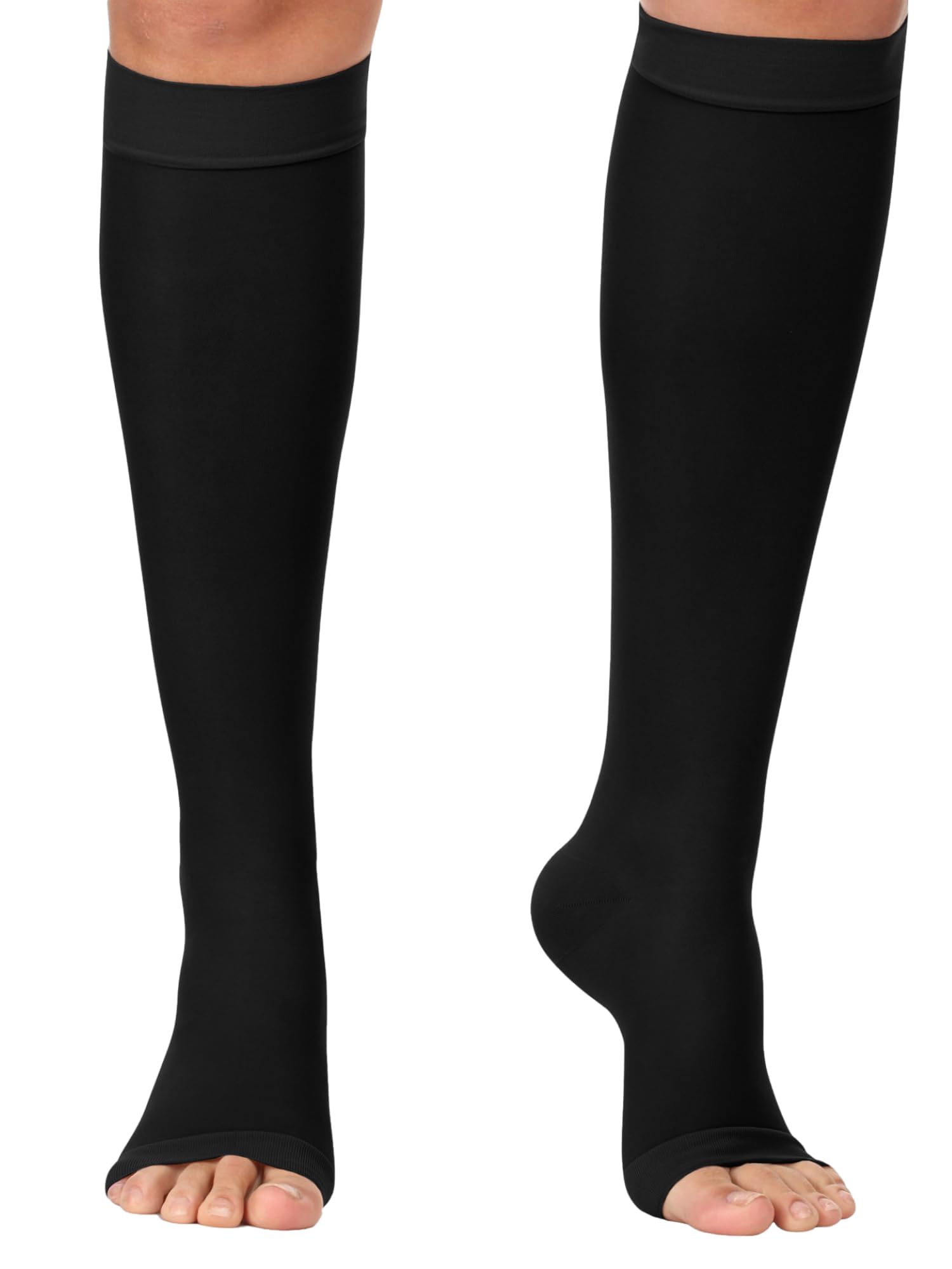 Made in USA - Sheer Compression Socks for Women 20-30mmHg Open Toe - Toeless Graduated Support Knee High Stockings - A215