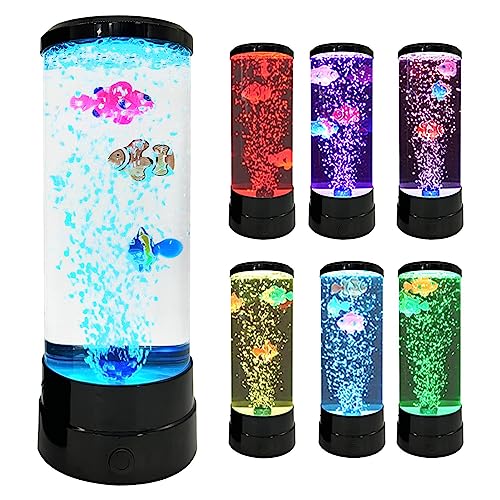 Lámpara de La-va LED, 7 Colores Lámpara de Acuario Burbujas con Peces Realistas, Lámpara de...