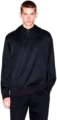 Armani Exchange Men's Jacquard Quarter Zip All Over Printed Hooded Sweatshirt, P