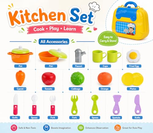 Image of Zest 4 Toyz Kitchen Set for Girls with Suitcase Kitchen Playset for Girls Kitchen Cooking Suitcase (22 Pcs) Cooking Toy Pretend Play Toys for Kids
