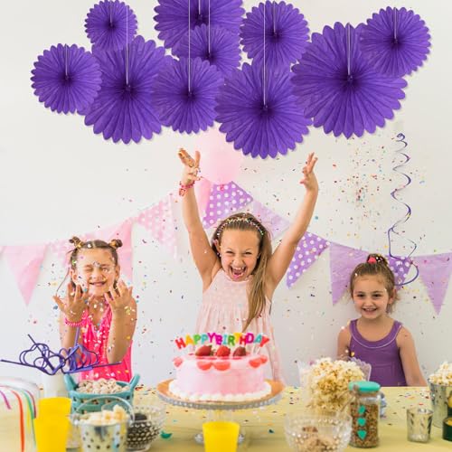 Image of 20 Pcs Deep Purple Hanging Paper Fan, Hanging Honeycomb Round Paper Fans for Weddings, Birthdays, Easter, Baby Showers, Classroom, Events Ceiling Party Supplies Decorations