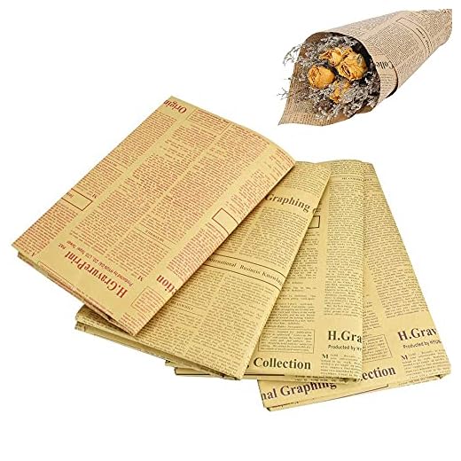 Papel de Regalo de Periódico, 20 Piezas Papel de Periódico Vintage, Papel de Periódico Marrón, Papel Kraft Inglés Pequeño Papel de Embalaje de Flores para Embalaje de Regalos, Ramos, Libros(6 Colores)