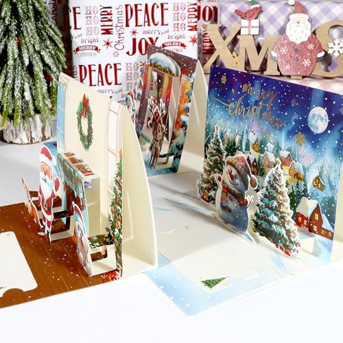 ZALAON 6 Pack Pop Up Christmas Greeting Cards with Envelopes 3D Xmas Cards Handmade Blank Holiday Cards for Winter Holiday Wishes - Image 4
