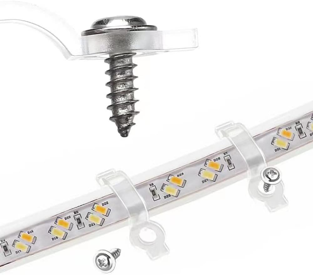 100 Pack Strip Light Mounting Bracket,Transparent Fixing Clips for 10mm Wide IP65 Waterproof 5050 LED Strip Light,One Side Fixing,100 Screws Included