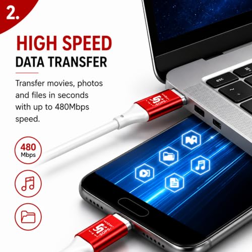 Image of 33W Fast Charging USB A to Type C TPE Cable, 6A Super Fast Charge, 480Mbps Data Sync, 1 Meter, Crimson Red