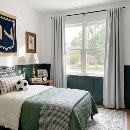 Image of INOVADAY 100% Blackout Curtains for Bedroom, Dove Grey Black Out Curtains 90 Inch Long, Clip Rings Linen Blackout Drapes, Thermal Insulated Room Darkening for Living Room, 2 Panels - W50xL90