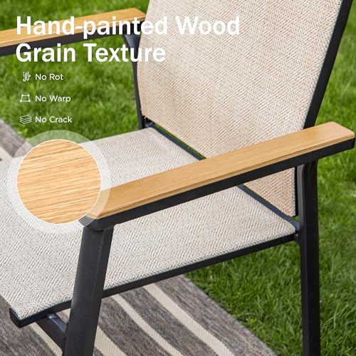 Image of PHI VILLA Outdoor Stackable Dining Chairs Set of 6 w /Aluminum Frame, Beige | Breathable & quick-drying Textilene, Space-saving, Light-weight, Weather-resistant, Patio lawn deck