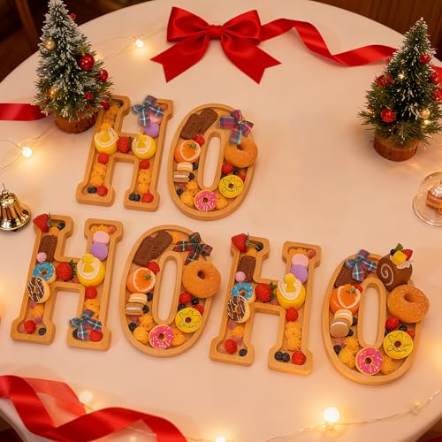 Image of 6PCS Bamboo Christmas Decorations Letters Charcuterie Board Box-(with 14 Balloons and Bow) HOHOHO Charcuterie Letters Fillable Food Christmas Party Supplies Table Decoration Food Tray Platter