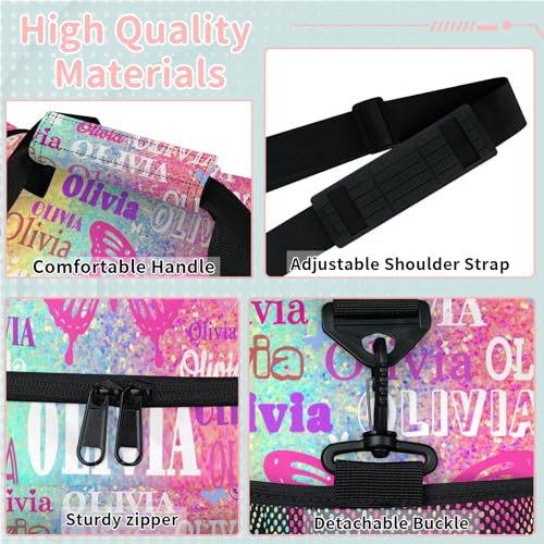 Custom Sports Duffel Bag Name Butterfly, Personalized Waterproof Sleepover Carry on Practice Travel Bags, Bright Colorful Rainbow Pink Yellow Aqua Striped2